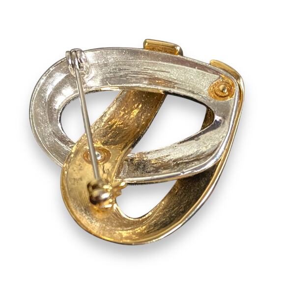Vintage Knotted Heart Brooch Pin Mid Size Gold Silver Woven Metal Back Pin 1980s - Picture 6 of 11